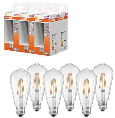 Osram Lampe LED Filament Star Edison 5,9 W 840, blanc froid 4 000 K, E27, | LED Star Classic Edison 60 Filament, LED Lamps, Clair, 64 mm dia, 15000 h, Pack de 6