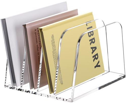 SANRUI Premium Acryl Briefständer & Schreibtisch Organizer (4 Fächer) – Vertikale Ablage für Post, Notizbücher (B5/A5) & Tablets, Transparenter Sortierer mit Silikonfüßen für Home-Office & Kosmetik