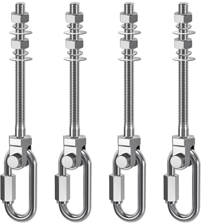 Dolibest 4pcs Crochet de Hamac, M10 x 128mm Accroche de Balançoire Fixation Fauteuil Suspendu Pivot Ensemble Support Fixation Plafond/Poutre pour Corde Yoga/Cerceau Aérien/Sac Frappe/Sac Sable,1500lbs
