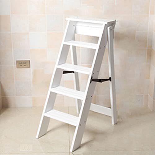 LVSEWOA Escabeau en Bois Blanc pour la Maison, Tabouret Pliant, étagère Multifonction, Support pour Plantes, escabeau d'intérieur pour Cuisine, Bureau, bibliothèque