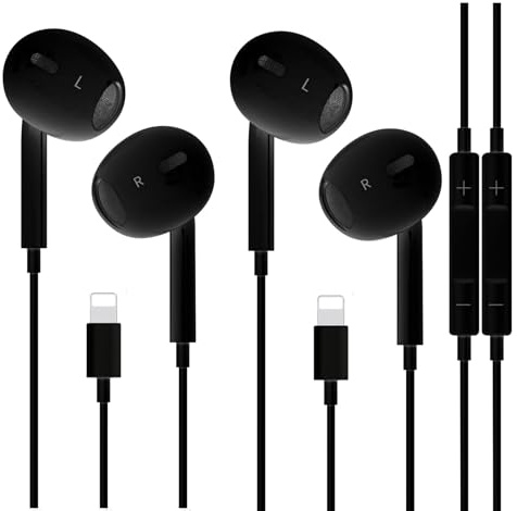 Lot de 2 écouteurs filaires pour iPhone, certifiés Apple MFi, compatibles avec iPhone 14/13/12/11/8/7/X/Pro/Pro Max iPad (noir)