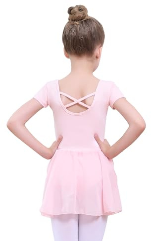 Ruikaisy Girls Ballet Dress Short Sleeve Ballet Outfit Cotton Ballet Leotard Gymnastics Dance Leotard with Chiffon Skirt Pink