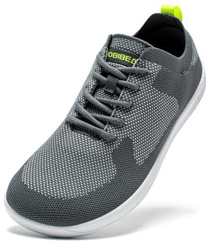 HOBIBEAR Men Barefoot Shoes Wide Toe Box Trail Running Mesh Sneakers Breathable Comfortable Zero Drop Sole Minimalist for Outdoor Casual Daily Gym Travel Training Walking Jogging Grey