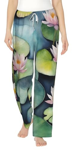 EKPASVC Pantalon de pyjama confortable en flanelle imprimée avec coussinets de lys noirs, pyjama en polaire douce avec taille élastique et poches latérales, Noir , 3XL