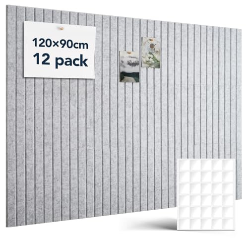 Woovio 120x90cm Grande Tablón de Fieltro Autoadhesivo 12 Piezas Tablero de Fieltro, con 60 Almohadillas Adhesivas Dobles, Decorativo Memo Boards Bulletin Board para Oficina Cocina Habitación(gris)