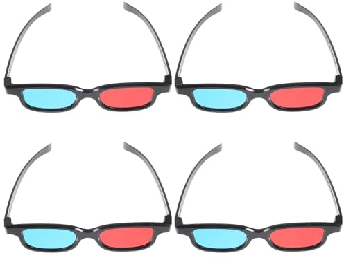 LALADEFIEE Gafas 3D Rojas y Azules de Plástico, Paquete de 4 Unidades, Compatibles TV, Proyector y Ordenador para Ver Películas en Casa y Fiestas
