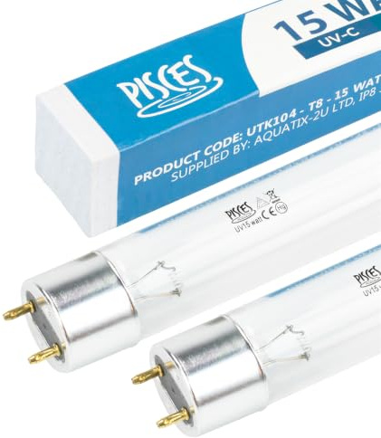 Pisces Twin Pack 15w Watt Replacement UV T8 Pond Bulb Spare 450mm UVC Lamp for Filter