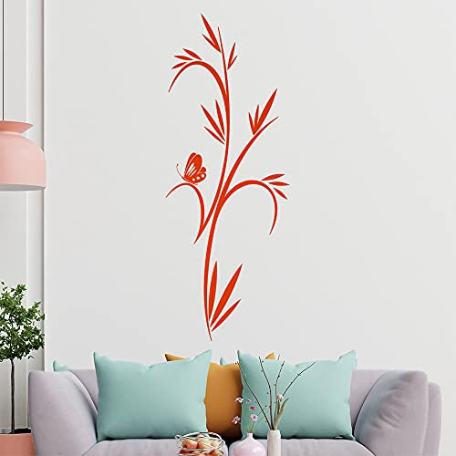 kleiner Schmetterling - Pflanze - Bambus Wandtattoo in 6 Größen - Wandaufkleber Wall Sticker - Dekoration, Küche, Wohnzimmer, Schlafzimmer, Badezimmer