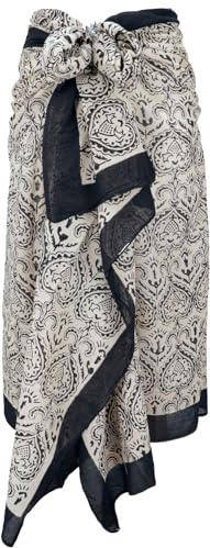 GURU SHOP Leichter Pareo Schal, Sarong, Handbedrucktes Baumwolltuch - Farb Kombination 7, Herren/Damen, 180x110 cm