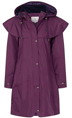 LightHouse Outrider Women's 3/4 Length Waterproof Raincoat - Windproof Lightweight Outdoor Jacket with Detachable Hood and Adjustable Cuffs (Plum, 20)