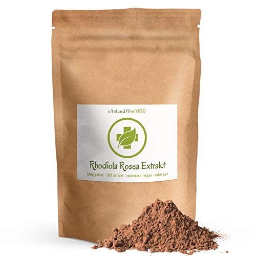 vitalundfitmit100 Rhodiola Rosea Extrakt 10:1 Pulver 100 g – Rosenwurz, Rohkost, vegan