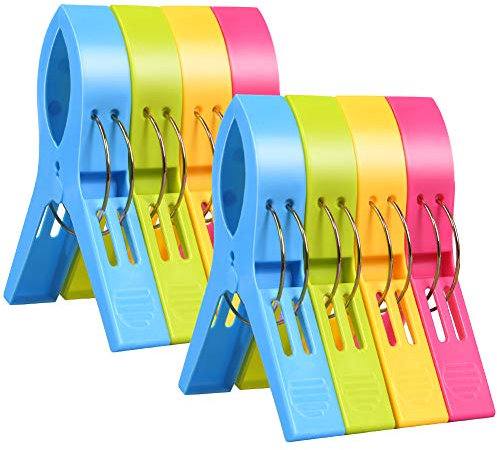 URAQT Beach Towel Clips, 8 Pcs Large Laundry Clip Towel Pegs, Bright Color Plastic Quilt Clips for Sunbeds, Sun Loungers, Pool Chairs, Laundry