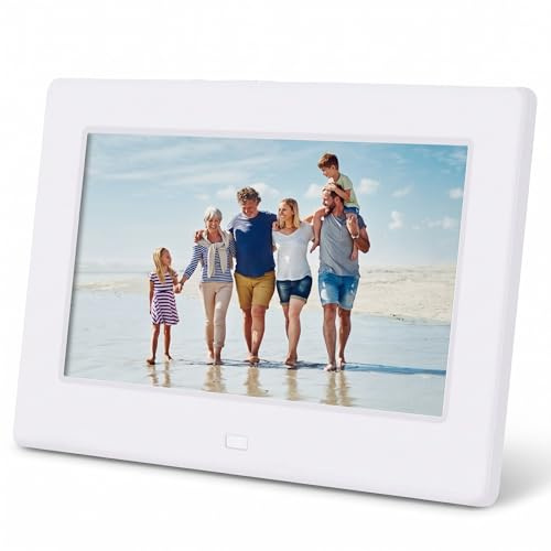 Digitaler Bilderrahmen 7 Zoll, HD 1080P 16:9, Elektronischer Fotoalbum Player mit Kalender, Wecker, Musik, SD- & USB-Anschluss, Kinder, Jungen & Mädchen