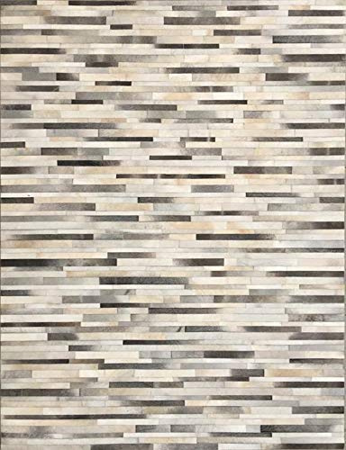 Leather Area Rug Patchwork Stripe Style in Various Sizes from Cow Hide | Luxury Carpet for Indoor use (8x10)