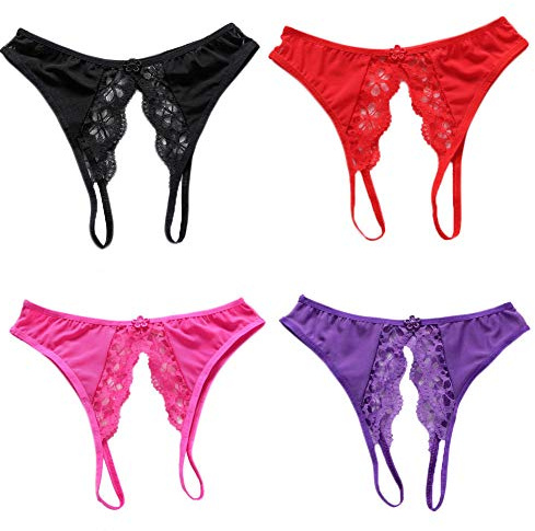 KHUFUZI Women's Sexy Lace Lingerie G-String Panties Dress Sleepwear Clothing Thongs Knickers Perfect for Girlfriend Wife (4 Colors)
