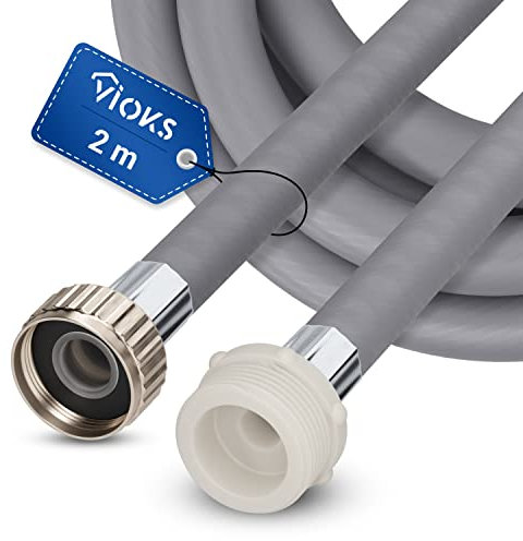 VIOKS Alargador de manguera de entrada para lavadora, 2,0 m, 25 °C, recta, para lavadora, manguera de agua y conexión de agua para lavavajillas