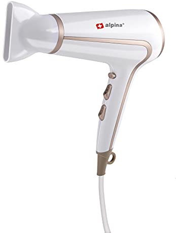 alpina Seche Cheveux - Sèche-cheveux 1600-2000W - Hair Dryer à 3 niveaux de Chaleur - Cool Shot - Blanc/Or rose