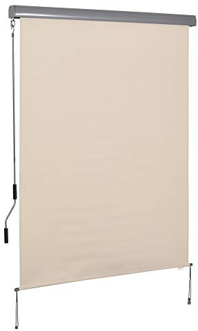 Outsunny Marquise Verticale Marquise de Balcon Marquise Verticale Coupe-Vent Store latéral Protection visuelle avec manivelle Tissu Polyester+Aluminium Blanc crème 200 x 140 cm