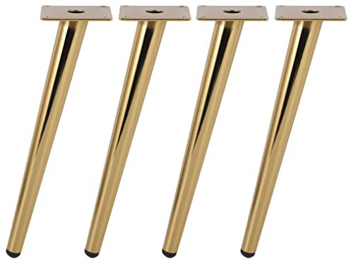 Couchtisch Beine Gold Tischbeine Metall Mobelbeine 10-55 cm Sockelfuß Kegel Tischfüße Eisen | Galvanikfläche | Mit Schrauben | Kuntstoff-Pad, 4 Stück Kaffeetisch Beine (55cm,Schräge)