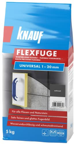 Knauf Flexfuge Universal 5 kg Anthrazit, universell einsetzbar für ein besonders glattes Fugenbild auf Wand & Boden im Innen- & Außenbereich, schnellhärtender Fugenmörtel auf Zementbasis