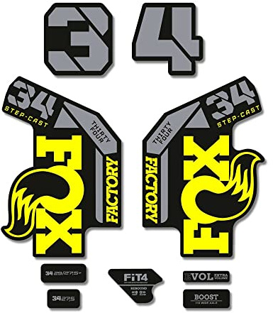 STAR SAM Autocollants compatibles avec fourche de vélo Fox 34 Factory Step Cast 2022 Jaune 1 cm