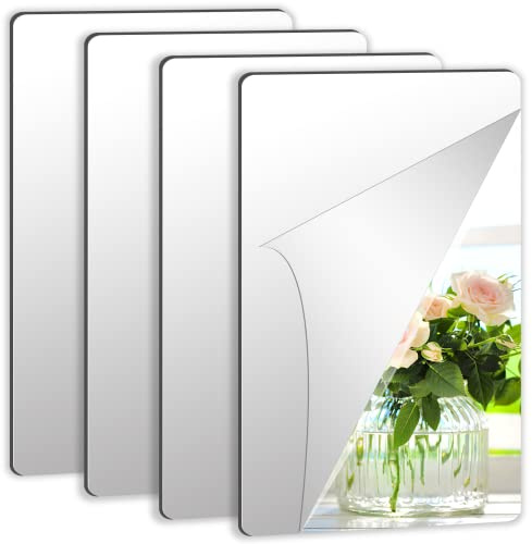 Augshy 4 Stück 15x23cm Selbstklebende Fliesenspiegel, Selbstklebende Flexibler Spiegel Nicht Glas DIY Acrylic Wanddekoration Dekospiegel Rahmenloser Wandspiegel