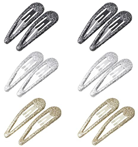 ZEVONDA Briller Clips à Pression pour Cheveux - Clips à Cheveux en Métal Coloré Paillettes Clips à Cheveux Barrettes Accessoires de Coiffure Filles Femmes, Noir * 4 + Argent * 4 + Or * 4