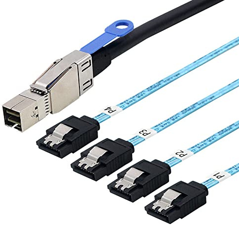 Allowish Mini SAS HD SFF-8644 con IC a 4 Puertos SATA 7P Cable Recto de Disco Duro del Servidor (1m,Black)