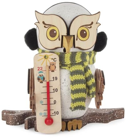Rudolphs Schatzkiste Räuchermann Schneeeule mit Thermometer bunt Höhe ca. 16cm NEU Rauchen Rauchfigur Rauchmann Räucherfigur Räucherkerze Smoker Kerze Figur Mann Holz Seiffen Erzgebirge Holz Schnee