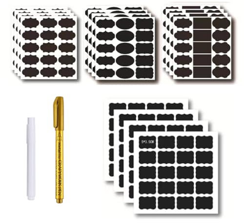 HEEYoo Tafel Aufkleber, Wasserdichte Etiketten Selbstklebend Mit Löschbar Kreidemarker, Beschriften Aufkleber Für Gläser 170 Pcs- Wiederverwendbare Tafeletiketten
