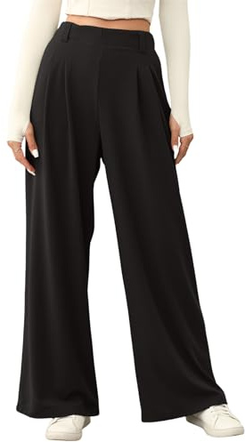 EVALESS Women's Wide Leg Pants Work Trousers with Pockets, Black, X-Large