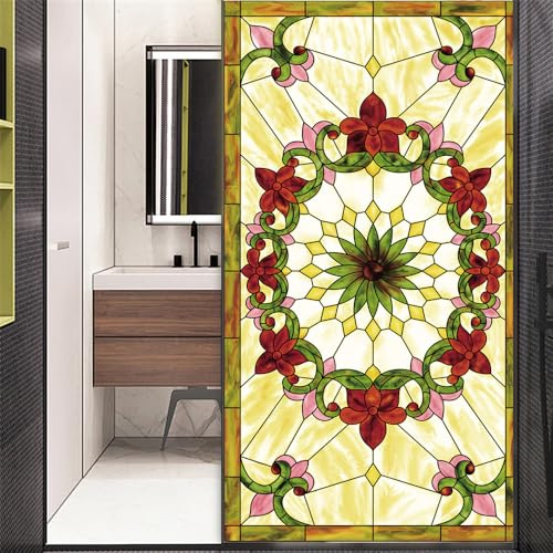 No Glue Decorative Privacy Frosted Window Film Modern Classic Stained Glass Door Window Decals Window Sticker 55x80cm(21.6x31.5)