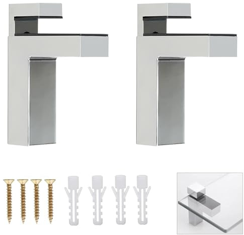Verstellbare Glasregalhalterung, Qikuver 2 Pcs Glasregalhalterung, Verstellbare Regalhalterung, Wandhalterung für Glasregale, Glasklemme, für 5-30 mm Dicke Regale (Silber F)