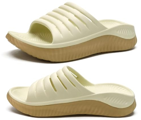 KuaiLu Sandalias de Recuperación Mujer Comodas Ortopedicas Fascitis Plantar Chanclas Señoras Soportes de Arco Ligera Abierta Deportivas Chancletas Verano Playa Goma Antideslizantes Caqui Beige 37