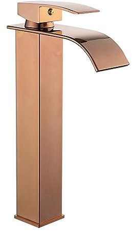Wasserhahn Bad Mischbatterie Waschbecken Badezimmer Armatur Wasserfall Badarmaturen Hoch Heiß und Kalt Hoher Wasserfall Flacher auslauf Einhebelmischer Roségold