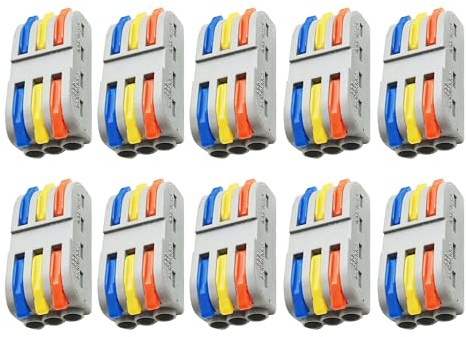 Electrical Lever Wire Nut 3 Way Compact Assortment Conductor Quick Splice Cable Push-type copper and Polycarbonate Connectors for Circuit Inline Terminals Blocks Flame retardant (SPL3-10 Pcs)