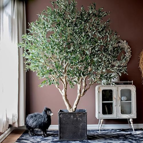 KIBONCY Olivo Artificial de simulación con Ramas y Frutos, Olivo Falso para decoración Interior y Exterior de la Oficina en el hogar(3m/118.1in/9.8ft)