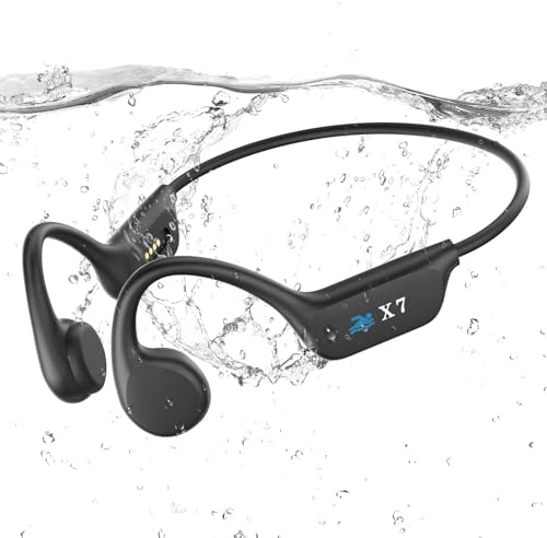 Swimming headphones-bone conduction headphones, IP68 waterproof built-in MP3 player 32G memory, underwater swimming headphone, wireless open Earphones Bluetooth 5.4, for running, cycling (black)