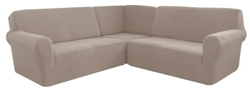 Soft Thick Stretch L-shape Sectional Couch Protector Cover for 5 Seater Corner Sofa - Machine Washable - Ideal for Home, Cafe, Club, Restaurant - Grey