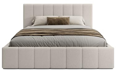 FEDVE Bett 200x200 Creme Handorf - Polsterbett Mit Bettkasten - Doppelbett Mit Stauraum - Schlafzimmer Bett