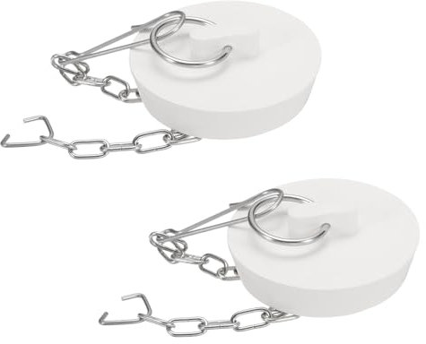 QUARKZMAN 2pz Tappi Vasca, Tappi Vasca Gomma 45-47mm Tappo per Scarico Lavello Cucina, Tappo per Scarico Bagno con Anello Trazione e Catena Acciaio Inox, Bianco
