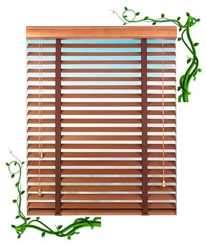 Horizontale Jalousien aus Massivholz, 5,1 cm, Lichtfilterung, Mini-Jalousien für Fenster, natürliche Holzrollos, Sonnenschutz, 119,4 x 119,4 cm