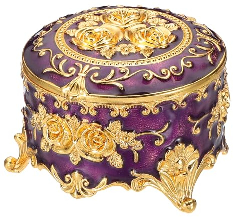 PATIKIL Cofanetto Gioielli Vintage in Metallo, Scatola Organizzatrice Trinket Rotonda Scatola Portagioie per Anelli Orecchini Collane, Tavolo da Toeletta, Donne Ragazze, Viola