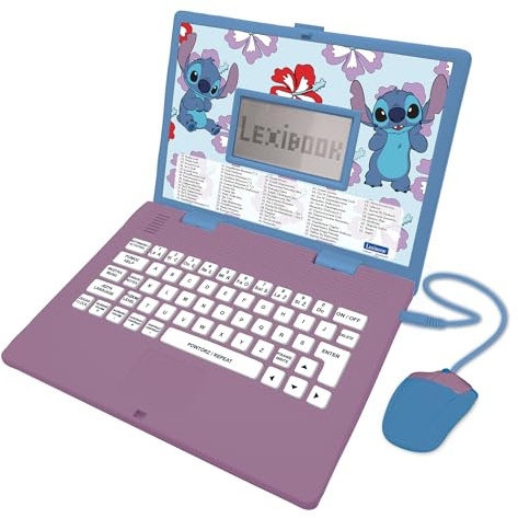 Lexibook, Disney Stitch, Zweisprachiges Englisch, Polnisch Lerncomputer, Kinderspielzeug mit 124 Sprachaktivitäten, Schreiben, Mathematik, Logik, Musik und Spielen, Blau, Jc598Adi17