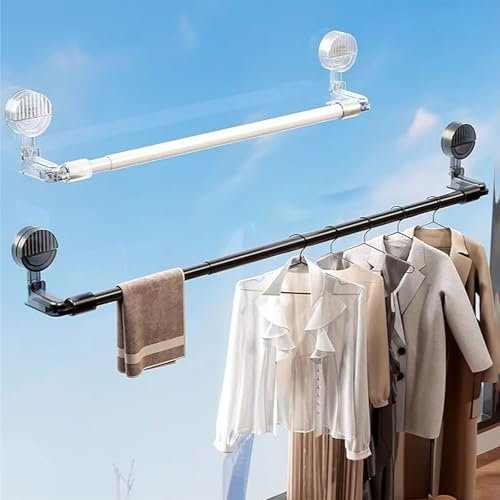 JwxSyllity Duschvorhangstange Mit Saugnapf Ohne Bohren 120-210cm Teleskopstange Gardinenstange 25mm Durchmesser Kleiderstange Für Schränke Fenster Küche Kleiderschrank(White)