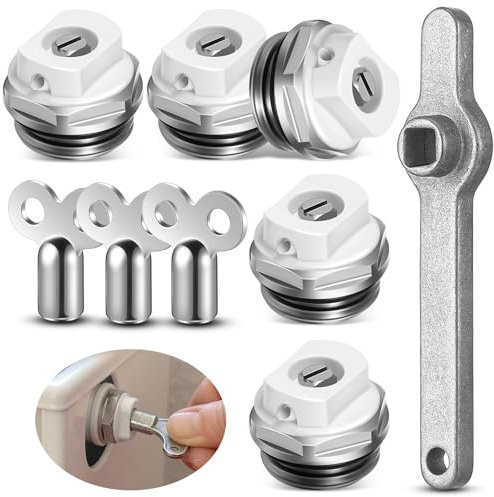 Gulfmew 5 Valvola Sfiato Radiatore con 3 Chiavi di Spurgo del Radiatore e 1 Maniglia di Sfiato del Radiatore, Tasto Riscaldamento Valvola di Sfiato del Riscaldatore Maniglia di Sfiato