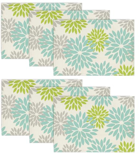 Artoid Mode Set di 6 tovagliette con fiori verdi di dalie estive, 30x45cm, tovagliette primaverili per le vacanze, sottopiatti lavabili per cucina, decorazione per feste