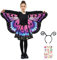 23GUANYI Costume Carnaval Enfant, Deguisement Carnaval Enfant Violet Cape Ailes de Papillon Jupe de Papillon avec Serre-Tête Tatouages Deguisement Papillon Fille pour Carnaval Cosplay Fête à Thème