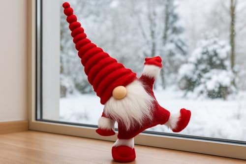 KAMACA XL Deko WICHTEL auf einem Bein stehend 60 cm hoch tolle Dekoidee in Winter Weihnachten (XL Wichtel rot Weiss 60 cm)