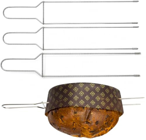 FAH - Spillone per Panettone e Colomba, Set 3 Spilloni in Acciaio Inox | per Lievitati Fino a 1 kg (Lunghezza 40 cm), Forchetta per Raffreddamento Capovolto Panettone e Colomba, Facile da Usare